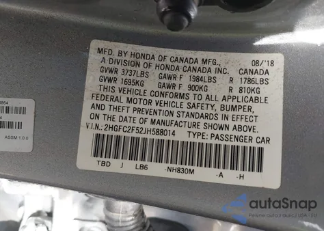 2018 Honda Civic Lx из США, поврежденный, VIN 2HGFC2F52JH588014